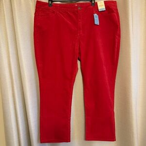 St. John’s Bay NWT Red Straight Corduroy Pant - Size 30W.  Front & Back Pockets.